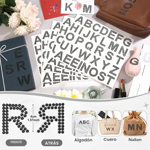 Vista 2 de 170 piezas de pegatinas de letras de diamantes de imitación, 5 hojas, pegatinas autoadhesivas de diamantes con brillo, alfabeto de diamantes de 1.57