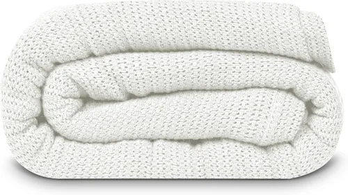 Vista 21 de Linteum Textile Supply Manta de tejido leno azul, tamaño Queen 100% algodón, ligera, cálida, esponjosa, suave y duradera, manta de cama premium