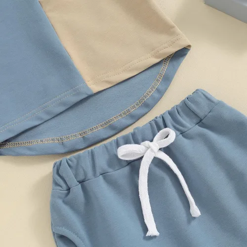 Vista 6 de Xdftwdmgqe Toddler Boy Girl Clothes Color Block Short Sleeve T-Shirt Top Joggers Casual Solid Color Shorts Summer 2Pcs Outfit