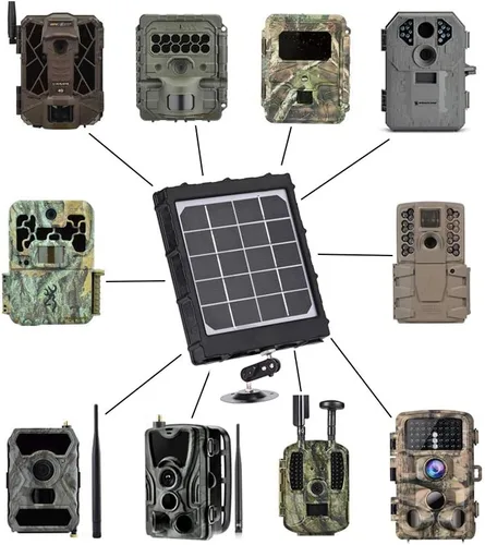 Vista 6 de Panel solar para cámara de sendero, WILDGAMEPLUS 14W 8000mAh 12V/1.2A 9V/1.6A 6V/2.4A IP66 Cargador recargable impermeable con cables para cámara