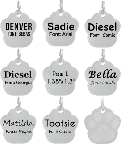 Vista 7 de Etiquetas de identificación de mascotas de acero inoxidable grabadas con láser, personalizadas para perros y gatos, etiqueta redonda de hueso