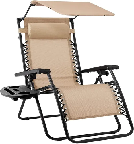 Vista 22 de Sillón plegable de gravedad cero para patio, con toldo ajustable y reposacabezas Amatista púrpura