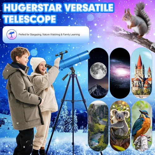 Vista 7 de Telescopio para adultos y niños, apertura de 80 mm, 500 mm (20X-150X) Telescopio refractor profesional para principiantes de astronomía, telescopios
