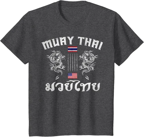 Vista 35 de Camiseta de equipo de entrenamiento de boxeo Muay Thai con bandera estadounidense de Tailandia, Negro, S