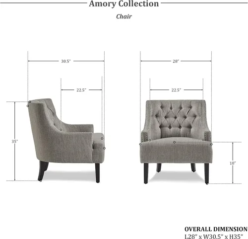 Vista 2 de Lexicon Amory - Silla decorativa de tela, color gris pardo gris topo