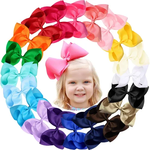 Vista 10 de 20 unidades de Oaoleer, pinzas de cocodrilo con lazos de grogrén en capas de 11.4 cm, accesorios para el cabello para bebés, niñas pequeñas, niños