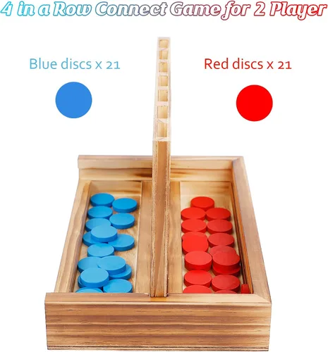 Vista 4 de Glintoper Set de Juego de Mesa Shut The Box y 4 en fila, Juego Clásico de Dados de Madera con Números y Alinea 4 para Niños y Familia, Decoración