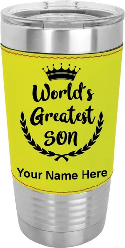Vista 14 de LaserGram Vaso aislado al vacío de 20 onzas, el hijo más grande del mundo, grabado personalizado incluido (piel sintética, estilo béisbol)