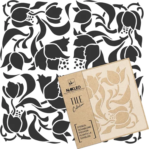 Vista 9 de NAKLEO Plantilla de plástico reutilizable para azulejos, flor de diente de león de Alicante, geométrica marroquí, bloque de pavimento, piso