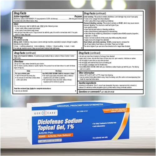 Vista 3 de Gel Tópico para Alivio del Dolor de Artritis Diclofenaco Sódico 1% (AINE) por GeriCare- Mano Muñeca Codo Pie Tobillo Rodilla Alivio Extra-Fuerte