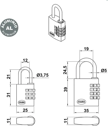 Vista 2 de Amig - Candado de seguridad - con combinación de dígitos - Código numérico - Sin llave - Aluminio - Negro - para taquillas de gimnasio, maletas