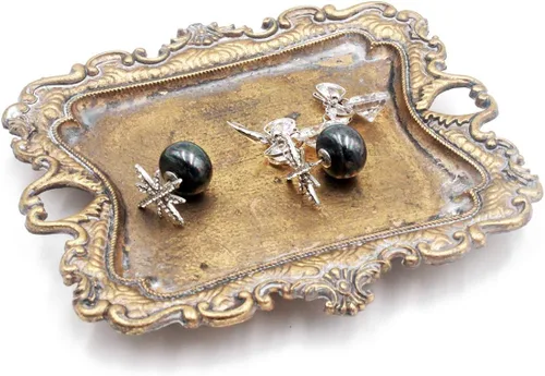 Vista 11 de Funly mee Plato Antiguo de Baratija, Bandeja Vintage de Joyería, Soporte de Anillos (Negro & Oro, S)