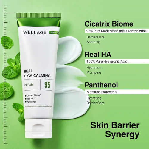 Vista 5 de WELLAGE Crema calmante Cica - Hidratante calmante facial coreano, madecassoside de alta pureza con pantenol de centella asiática, calma la piel