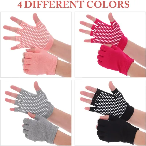 Vista 8 de 4 pares de guantes de yoga para mujer, antideslizantes, sin dedos, para entrenamiento de baile de pilates, con agarre mejorado y material de algodón