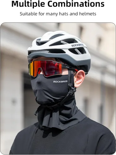 Vista 6 de ROCKBROS Polaina refrescante para el cuello, bufanda, cubre la cara con bucles para las orejas, transpirable, protección solar UV, pasamontañas