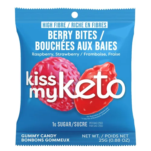 Vista 3 de Kiss My Keto Gomitas sin azúcar, mordeduras de bayas, paquete de 8 – Satisface los antojos mientras te mantienes en cetosis – Alto en fibra, 0.17 oz