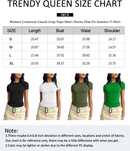 Vista 6 de Trendy Queen Camisetas básicas para mujer, cuello redondo, manga corta, lindas camisetas de verano, ajustadas, ropa Y2K