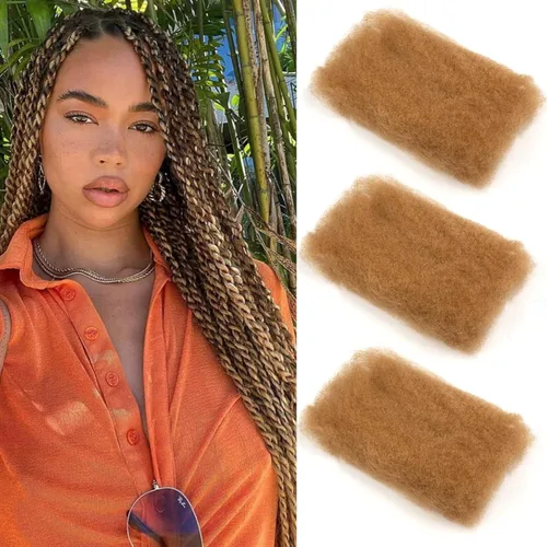 Vista 14 de Extensiones de cabello 100 % humano afro afro rizado a granel color castaño caoba a granel, 3 paquetes de 4.23 oz, extensiones de cabello rizado
