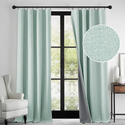 Vista 123 de RYB HOME Cortinas de lino texturizado 100% opacas de 84 pulgadas de largo, aislamiento térmico, privacidad, ahorro de energía para dormitorio, sala