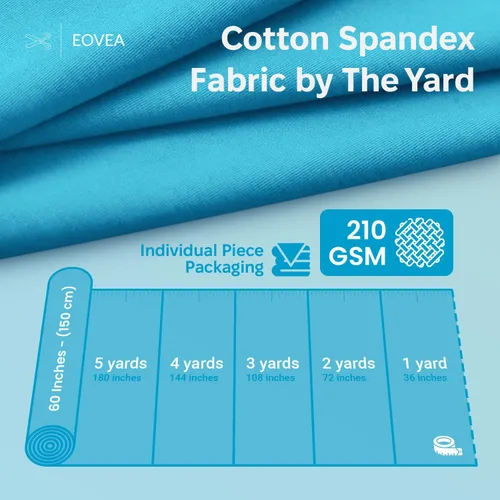 Vista 6 de EOVEA - Tela de algodón y elastano por yarda - Tejido de jersey elástico en 4 direcciones - Tela de camiseta de elastano y algodón - Ligero