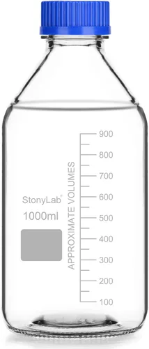 Vista 10 de stonylab Botellas de almacenamiento graduadas con tapa de rosca GL45, 8.5 fl oz de vidrio de borosilicato, botellas redondas de almacenamiento