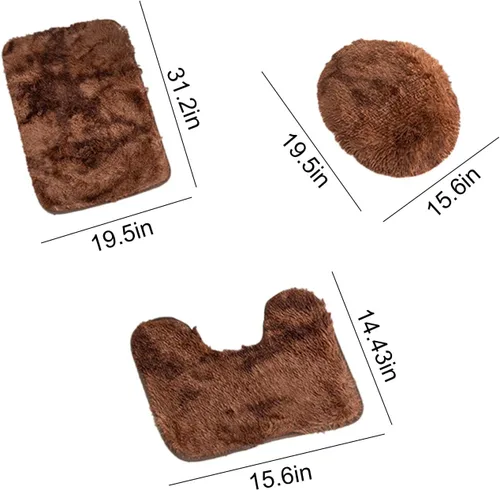 Vista 2 de Juego de alfombras de baño de 3 piezas, alfombra de baño ultra suave antideslizante, alfombra de baño de felpilla absorbente, alfombra lavable, Café