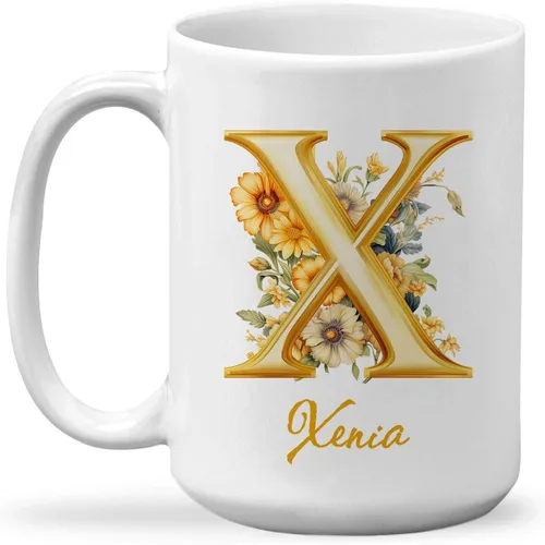 Vista 27 de Taza de cerámica personalizada con letra A del alfabeto, taza de café personalizada con nombre, taza de té inicial con monograma floral