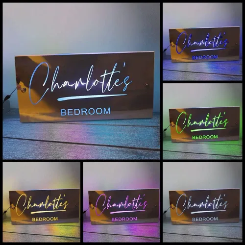 Vista 2 de Espejo con nombre personalizado, lámpara colgante de pared, letrero personalizado para arte luz RGB, letreros nocturnos de neón montados, decoración