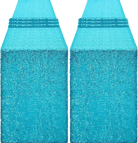 Vista 34 de Camino de mesa de lentejuelas de 72 pulgadas de largo, camino de mesa con purpurina verde para fiestas, bodas, novias, 2 piezas, verde