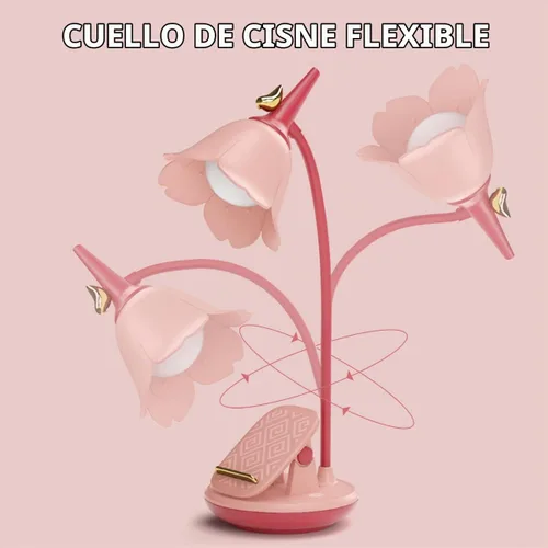 Vista 6 de Lámpara de escritorio rosa con abrazadera, lámpara LED pequeña recargable, cuello de cisne ajustable, regulable, linda para dormitorio de niñas
