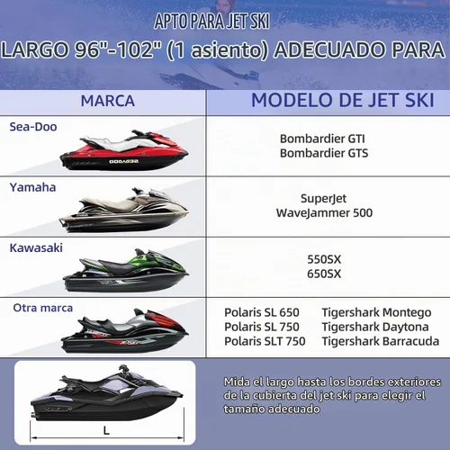 Vista 7 de Funda para moto acuática 600D – Funda para Seadoo remolcable, cubierta impermeable para moto acuática, cubierta PWC compatible con Seadoo, Yamaha