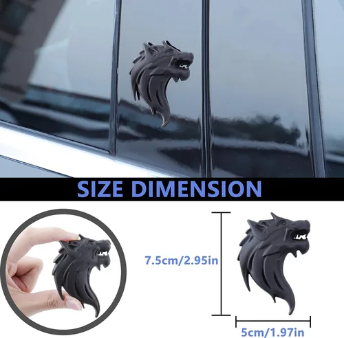 Vista 6 de 2 piezas Cool Wolf Head Car Side/Rear / Front Decor Badge Emblema 3D Autoadhesivo Placa Adhesiva para Coche (negro)