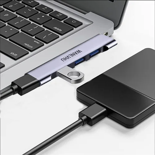 Vista 4 de Hub USB-C para portátil - Adaptador multipuerto ultradelgado con USB 3.0, expansor para MacBook Pro/Air, Surface Pro, teclado, unidad flash (4 en 1)
