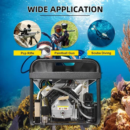 Vista 9 de TUXING Compresor PCP de 4500 PSI, compresor de aire de buceo de alta presión, parada automática y purga automática, filtro de agua dual integrado
