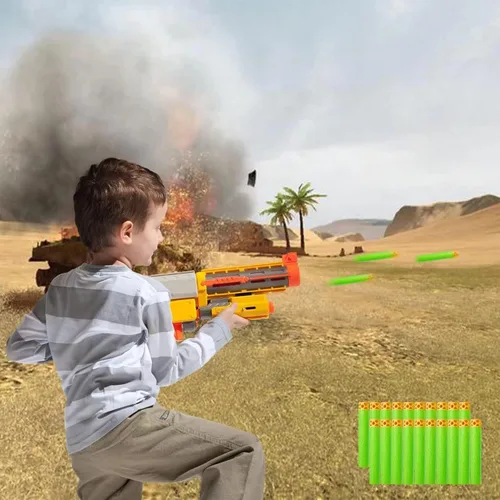 Vista 7 de Suministros de fiesta compatibles con Nerf - Paquete de 10 pistolas de cumpleaños para niños, decoración de guerra, máscaras faciales y gafas, 200