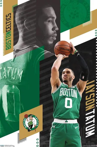 Vista 16 de Trends International NBA Boston Celtics - Póster de pared de Jayson Tatum 19, 14.725 x 22.375 pulgadas, versión enmarcada de madera de granero