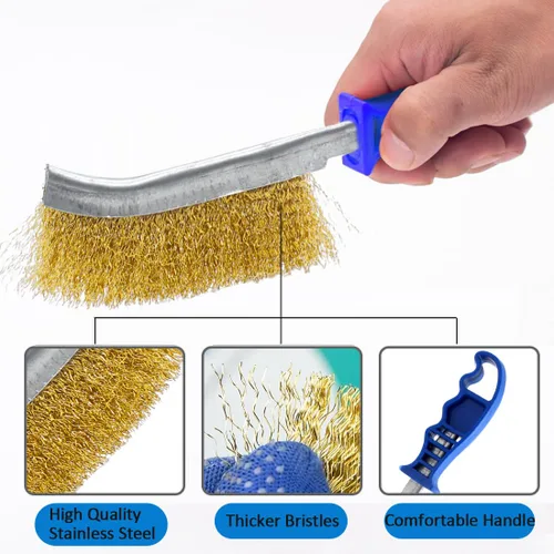 Vista 4 de Cepillos de alambre para limpiar el óxido, herramienta de latón resistente de 11 pulgadas de largo con mango de plástico, para automóviles