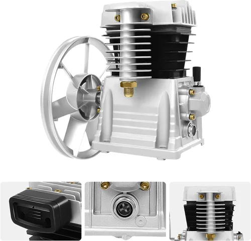 Vista 8 de Bomba de compresor de aire, 2HP 6.18CFM, bomba de lubricación de salpicaduras de aluminio de cilindro gemelo de una sola etapa (2HP, 6.18CFM)