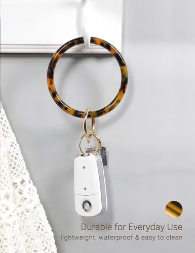 Vista 2 de Mymazn Llavero pulsera pulsera llavero brazalete brazalete llavero brazalete llavero para mujer, llavero redondo de acetato Tortuga clásica