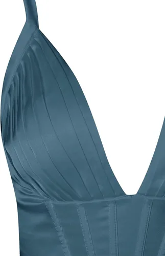 Vista 3 de ZAFUL Vestido midi plisado y sedoso para mujer con cuello en V profundo