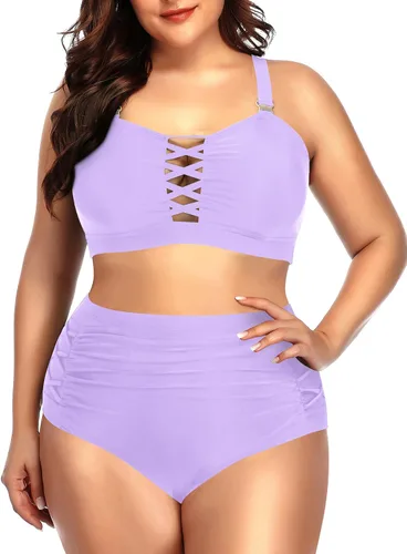 Vista 11 de Daci - Traje de baño de dos piezas para mujer, talla extragrande, cintura alta, fruncido, con cordones Negro