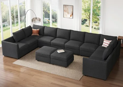 Vista 39 de HONBAY Sofá seccional modular con almacenamiento en forma de L sofá seccional, sofás convertibles para sala de estar - verde