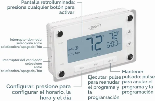 Vista 2 de Termostato de confort Orbit 83521, transparente, programable, con pantalla grande, fácil de leer Termostato programable con gran pantalla fácil