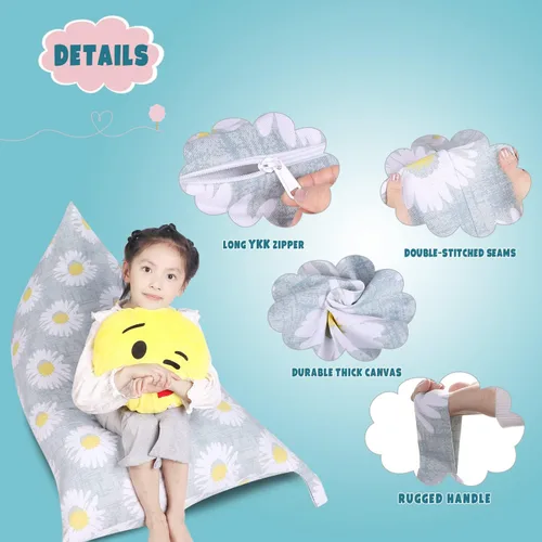 Vista 4 de LOLOMLO Funda para puf de almacenamiento de animales de peluche, lona con margaritas de felpa, artículos de almacenamiento y asiento sentado