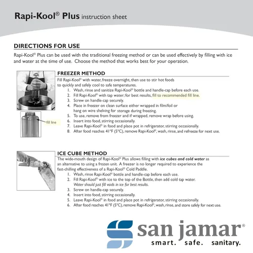 Vista 6 de Paleta de refrigeración de alimentos, San Jamar Rapi-Kool, 128 oz, azul Paleta de hielo y varita refrescante para sopas, salsas, guisos y líquidos