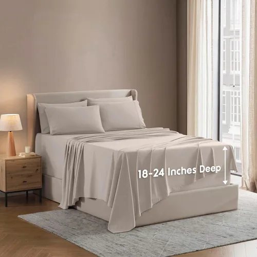 Vista 19 de Nestl - Juego de sábanas de bolsillo extraprofundo y de microfibra suave, 7 piezas, sábanas y fundas de almohada resistentes a la decoloración