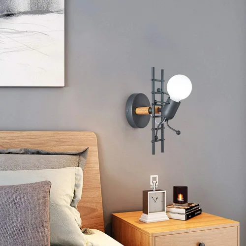 Vista 4 de Mengjay Humanoid - Lámpara de pared creativa para interiores, lámpara de pared moderna Art Deco Hierro E26 Base para dormitorio, habitación