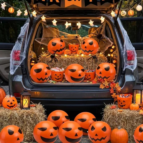 Vista 2 de Wettarn Halloween Inflatable Pumpkin Beach Balls Jack O Lantern Game Bulk
