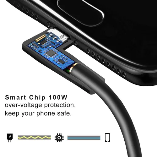 Vista 4 de QCEs Cable USB C a USB C de ángulo recto de 3.3 pies, cable USB-C 3.2 Gen 2 de transferencia de datos de 20 Gbps, salida de video 4K, carga rápida
