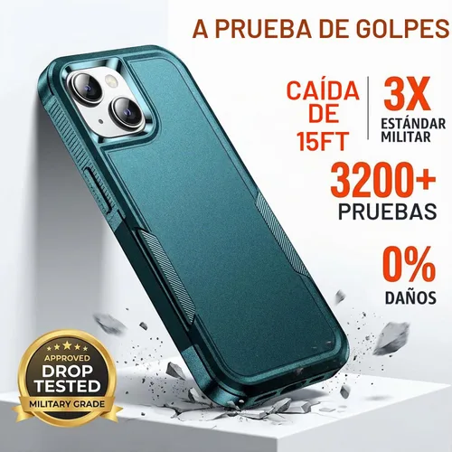 Vista 3 de Funda a prueba de golpes para iPhone 15, [protección contra caídas de grado militar de 15 pies], con 2 protectores de pantalla de vidrio templado